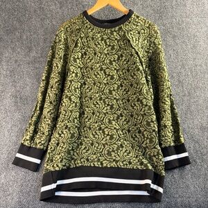 Zara women Green Lace Sweater with Black Trim